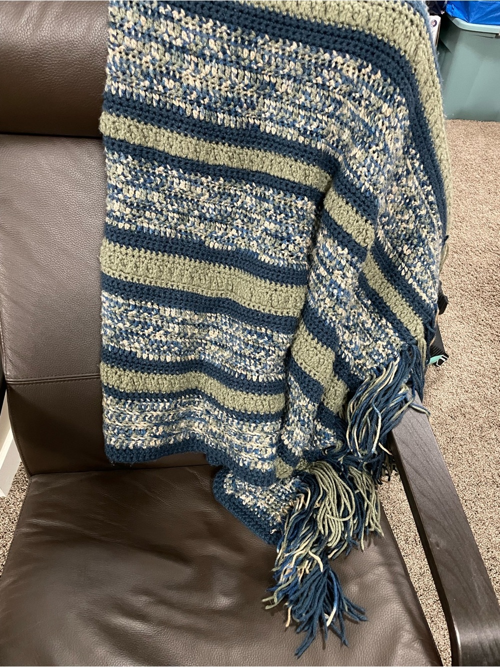 Navy & Green Crochet Throw 63x54